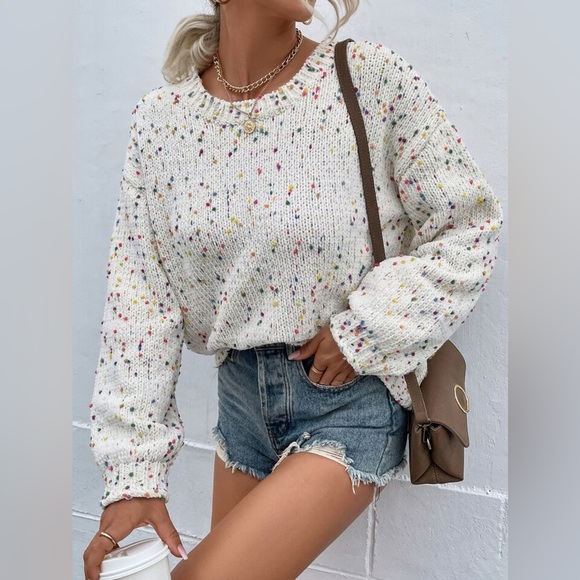 SHEIN Cream Colourful Popcorn Knit Drop Shoulder Sweater Size 8/10 Women’s - Picture 2 of 11